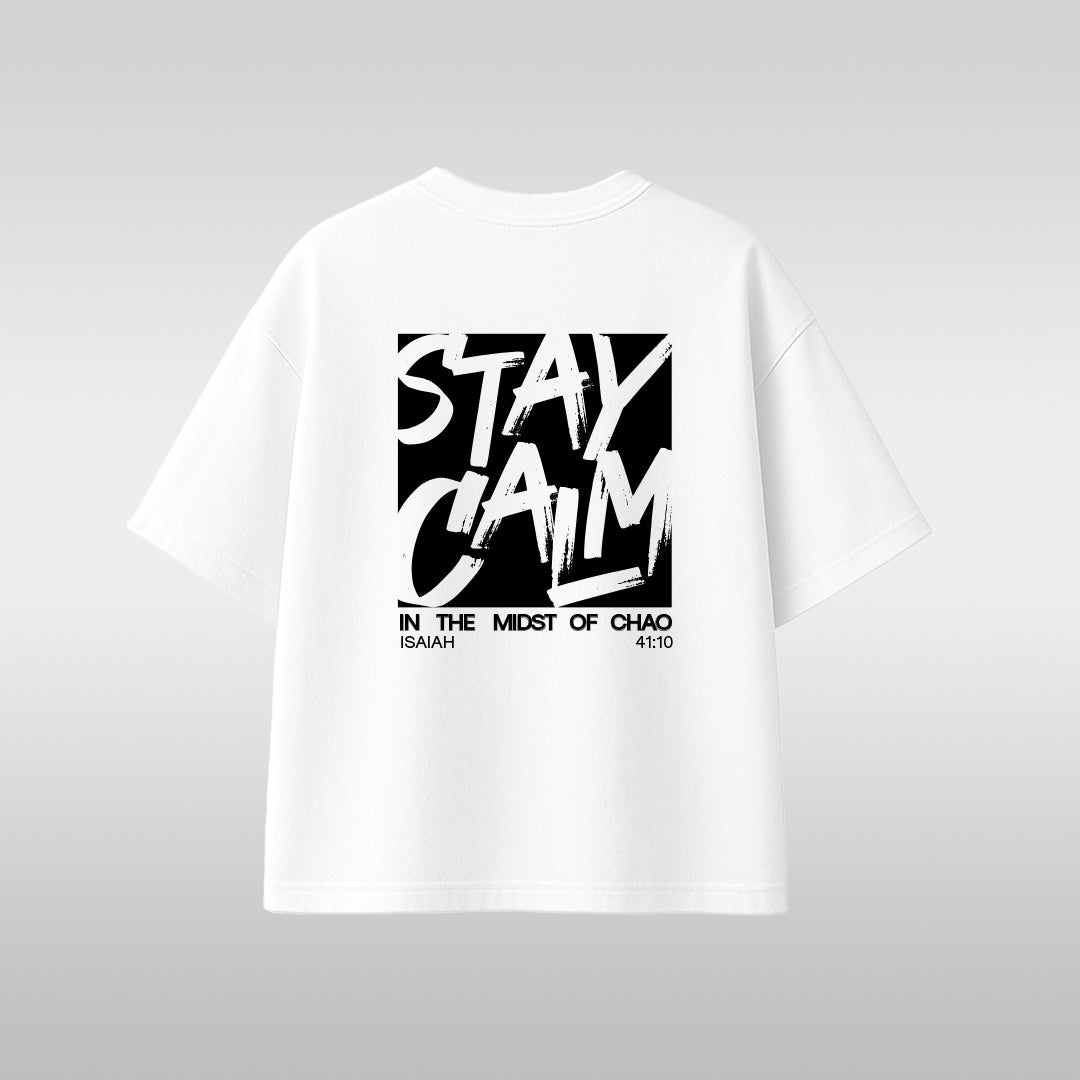 Stay Calm Graphic T-Shirt — "Stay Calm" Back Print Casual Tee
