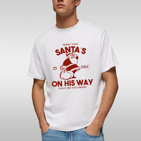 Santa’s On His Way T-Shirt — Vintage Christmas Graphic Tee