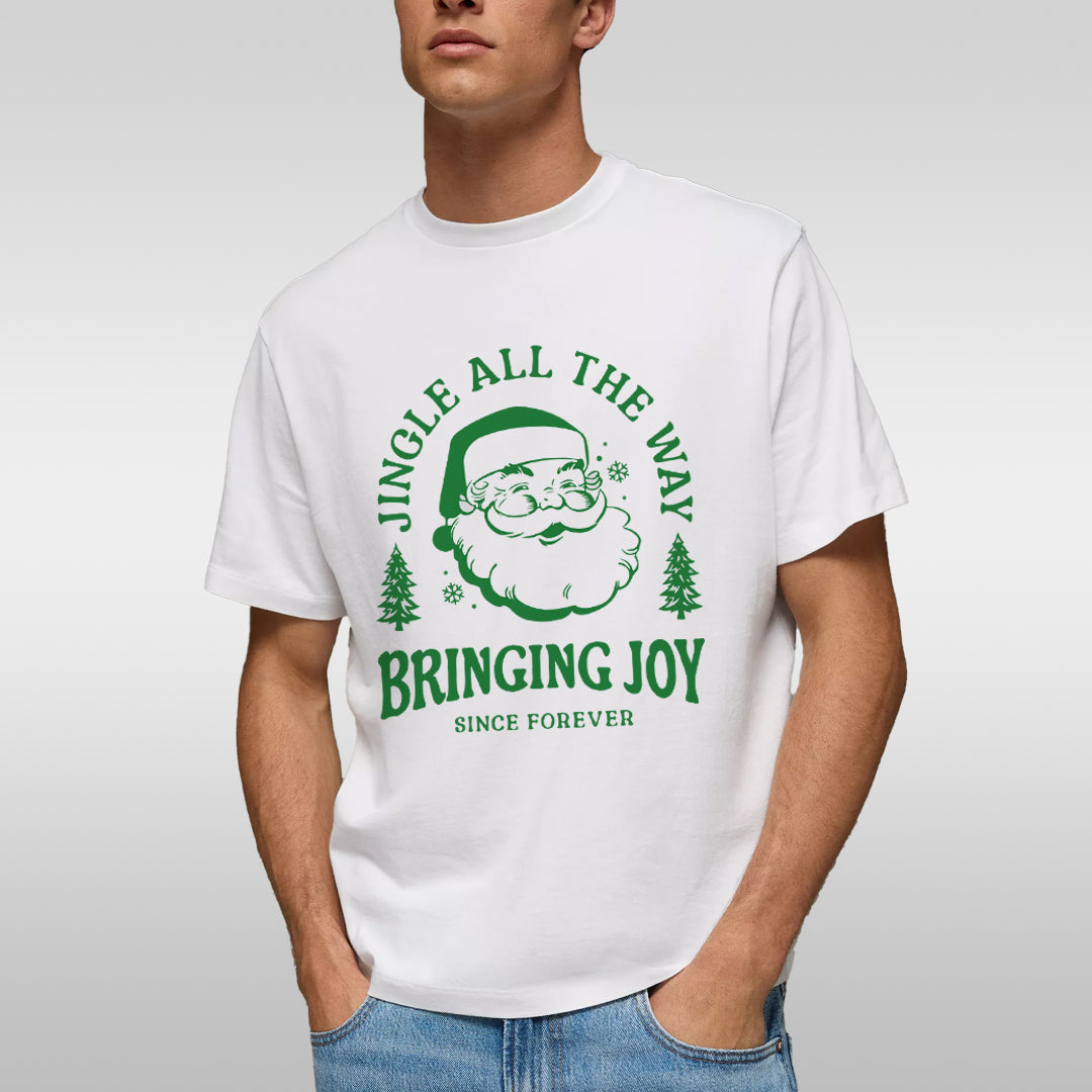 Christmas T-Shirt — "Jingle All The Way Bringing Joy" Vintage Santa Holiday Tee