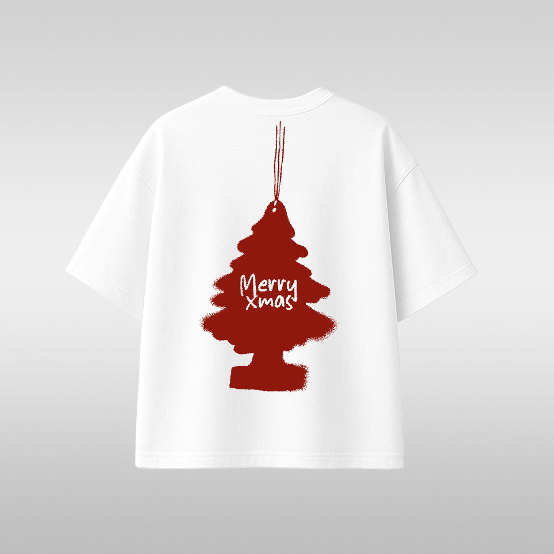 T-Shirt — 'Merry Xmas' Air Freshener Back Print Holiday Tee