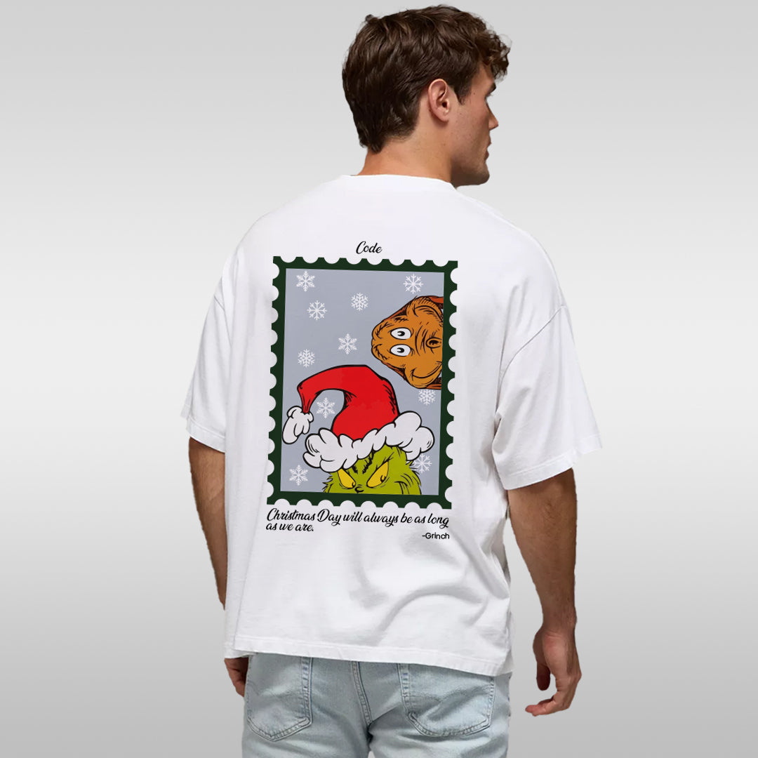 Holiday Gnome Stamp Graphic T-Shirt — Cute Santa Gnome Back Print